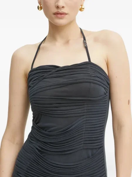 Rochie din denim Versace Jeans Couture cu volane de costum albastru