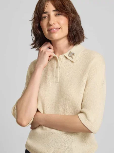 Sweter z dzianiny z mieszanki bawełny i kaszmiru z obszyciem ozdobnymi kamieniami Luisa Cerano