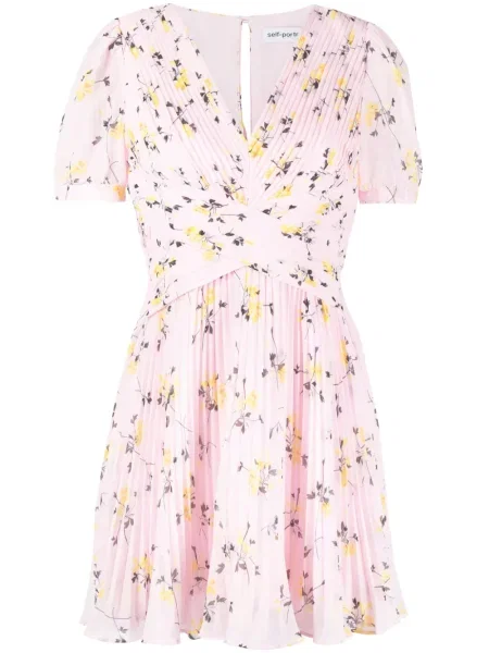 Rochie Self-portrait cu model floral cu imagine plisată roz
