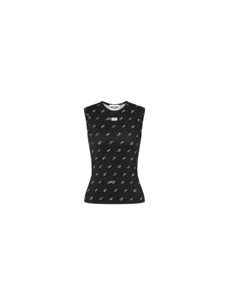 Top Moschino z nadrukiem z dżerseju czarny