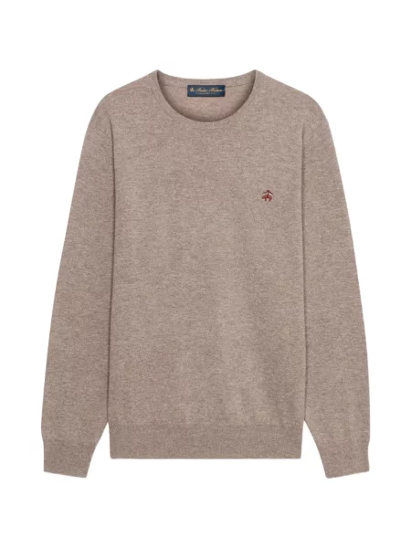 Pulover Brooks Brothers cu broderie cu decolteu rotund maro