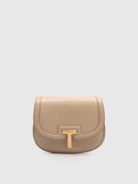 Шкіряна сумка-седл WALLIS з монограмою логотипа Tom Ford бежева