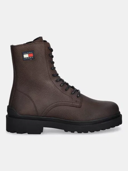 Usnjeni čevlji Tommy Jeans TJM LACE UP TUMBLED HIGH rjava