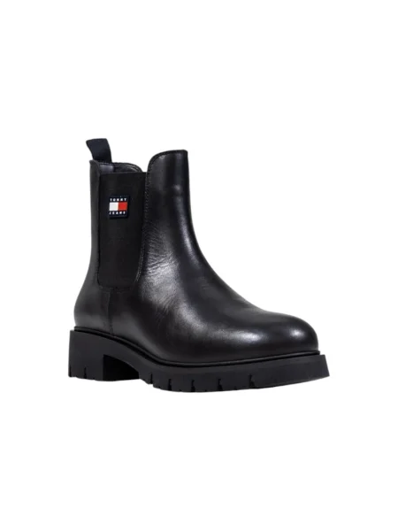 Tommy Jeans cizme TJW CHELSEA LEATHER BOOT cu plat negru