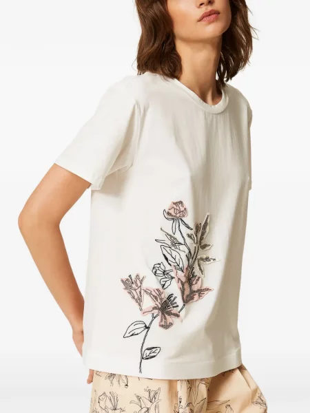 Tricou Twinset cu broderie cu model floral alb