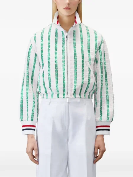 Geacă Thom Browne cu dungi din tweed alb