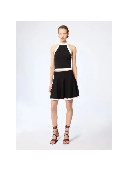 Dzianinowy top Nina Ricci z dekoltem halter prążkowany czarny