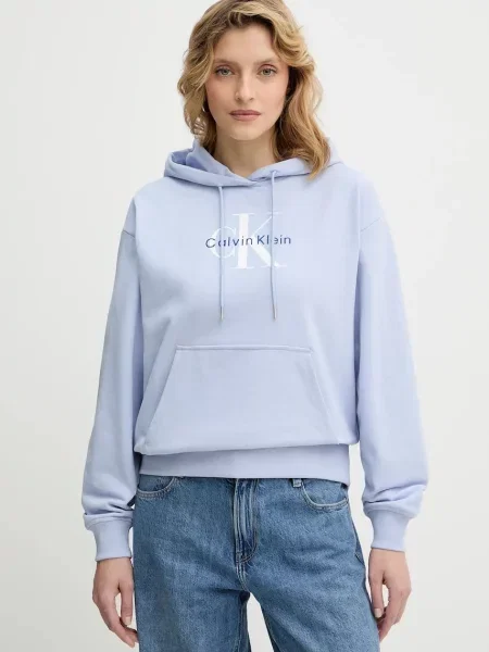 Calvin Klein Jeans dukserica sa kapuljačom ženska s pamukom plava