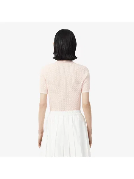Lacoste Sweter Z Golfem W Prążki Warkoczowa różowy