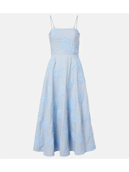 Rochie midi Rotate cu broderie cu model floral albastru