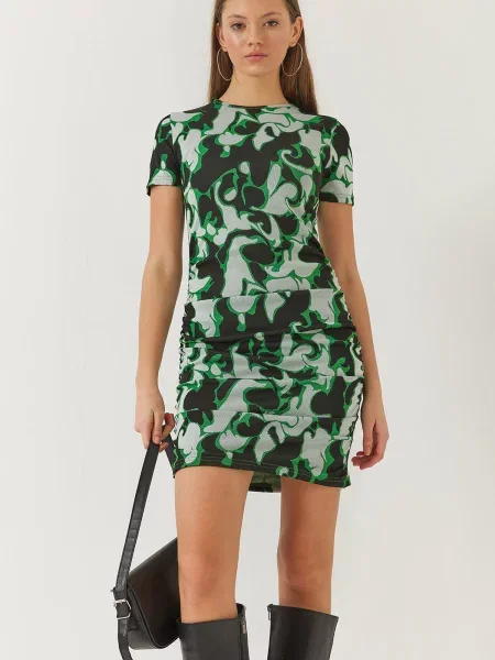 Bianco Lucci Rochie verde / negru / natural alb