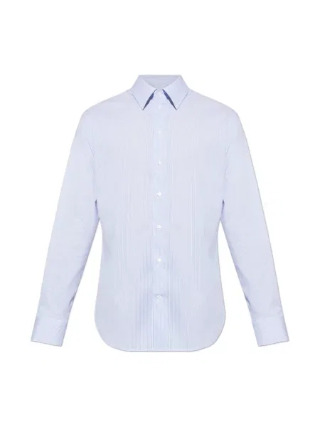 Koszula Emporio Armani w paski z nadrukiem niebieska