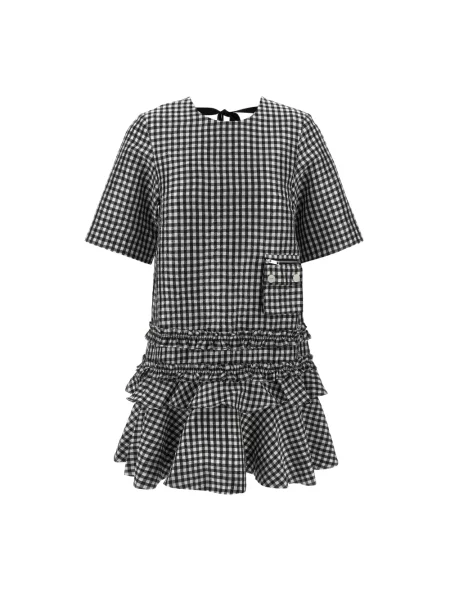 Mała sukienka mini Ganni w kratkę garniturowa