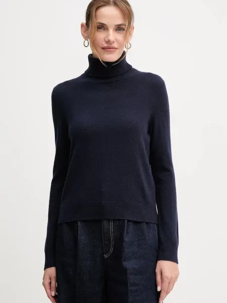 United Colors of Benetton sweter kaszmirowy lekki z golfem granatowy