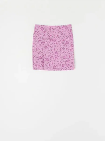 Мініспідниця з розрізом і квітковим візерунком світло-ліловий