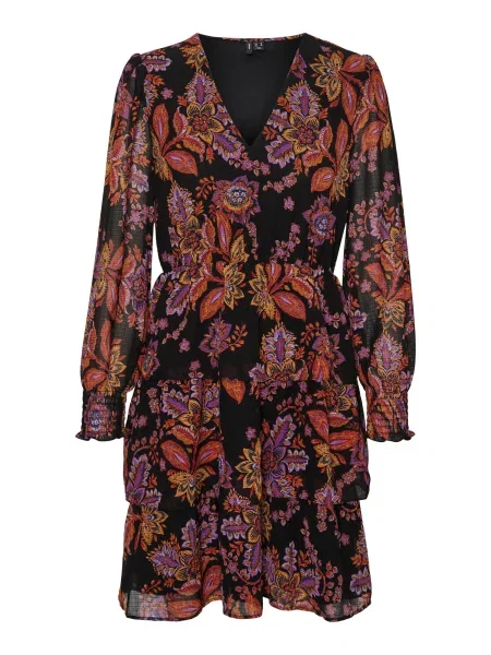 VERO MODA Šaty KARA žltá / svetlofialová / oranžová čierna
