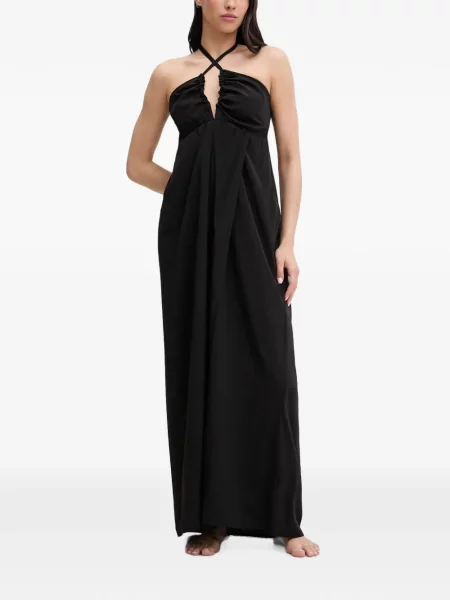 Rochie maxi Liu Jo cu volane cu gât halter negru