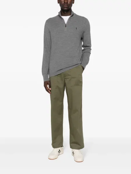 Siuvinėtas megztas pusiau užtrauktukas megztinis Polo Ralph Lauren ruda