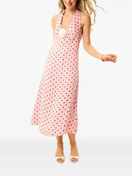 Rochie midi Sleeper cu buline cu gât halter roz