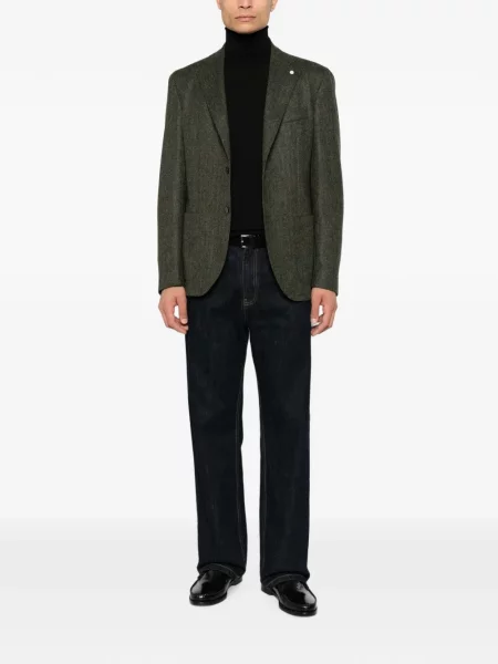 Sacou Luigi Bianchi cu model herringbone cu rever verde