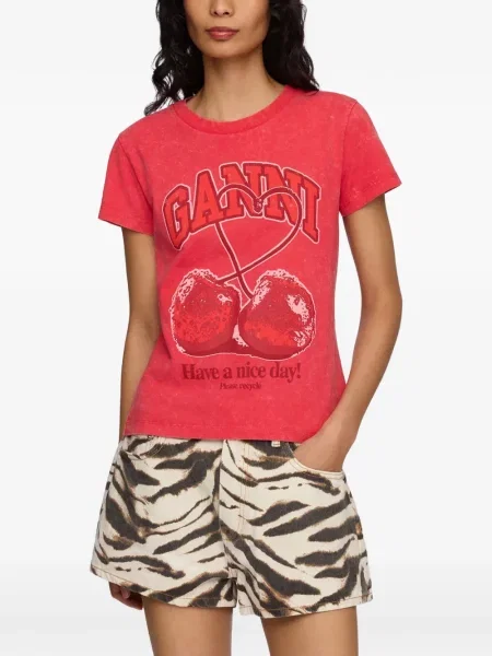 Tricou Ganni cu imagine roșu