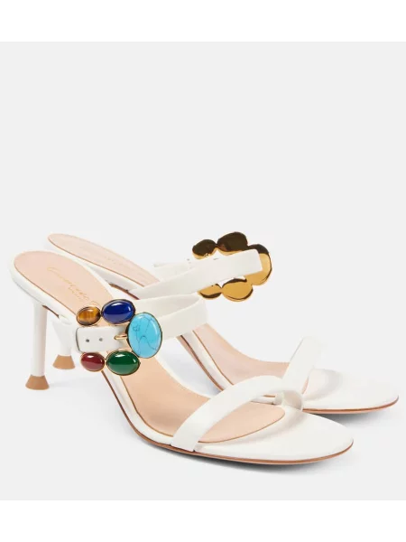 Papuci tip mules Gianvito Rossi din piele alb