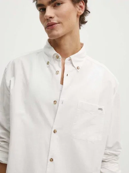 A.P.C. camasa din Chemise Mateo Logo barbati cu guler button-down relaxed alb