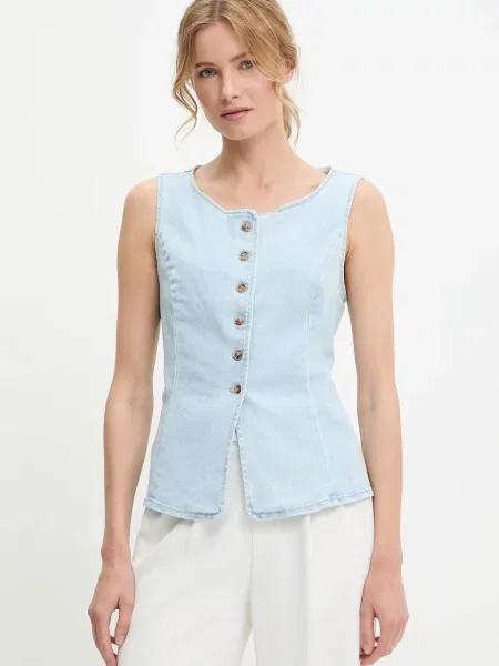 Дънков елек Answear Lab с едно копче синьо