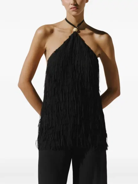 Top Baobab cu franjuri cu gât halter negru