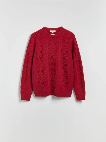 Reserved Pulover din lână cu model torsadat roșu