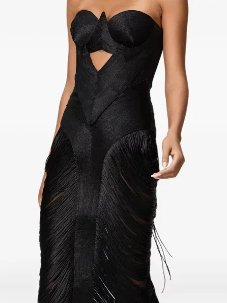 Rochie midi Norina St cu franjuri negru