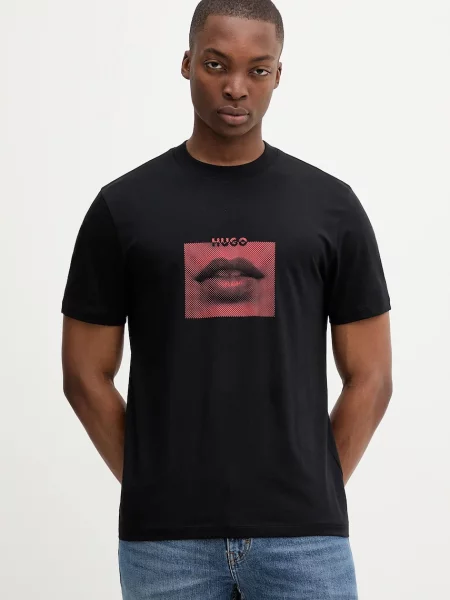 Тениска Hugo с принт черно