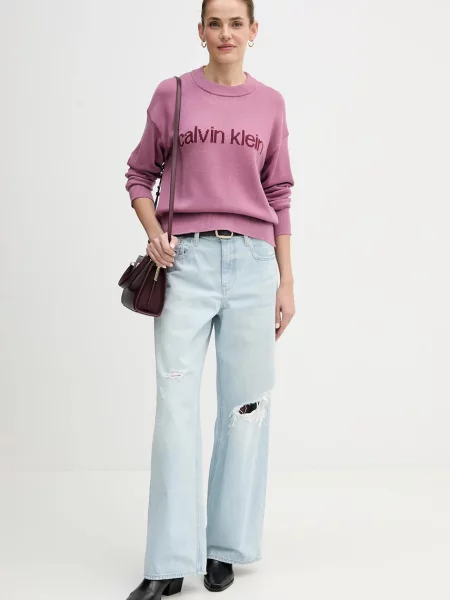 Calvin Klein Jeans Bombažen pulover roza