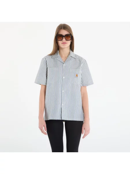 Риза Carhartt WIP S/S Leavel Shirt UNISEX Leavel Stripe/ Blue River/ Wax S синьо
