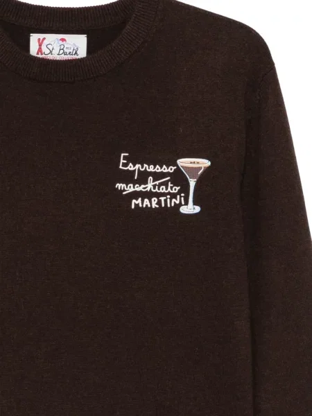 Pulover Mc2 Saint Barth cu broderie cu decolteu rotund maro