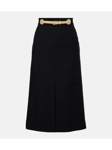 Fustă midi Valentino de lână până la genunchi negru