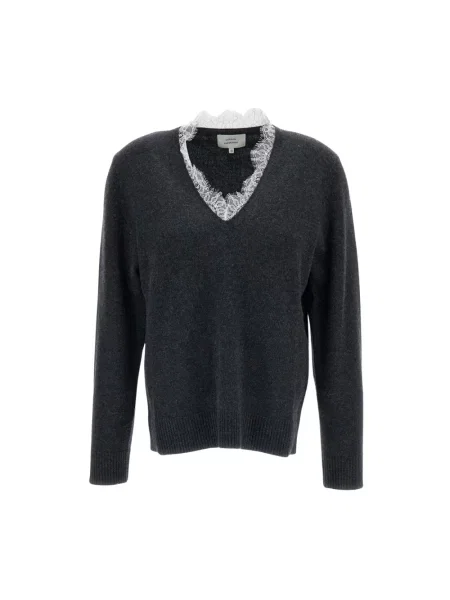 Sweter Loulou De Saison z kaszmiru z głębokim dekoltem szary