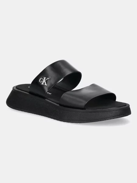 Natikači Calvin Klein Jeans SANDAL SLIDE DOUBLE STRAP črna