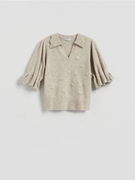 Reserved Sweter z kołnierzykiem beżowy
