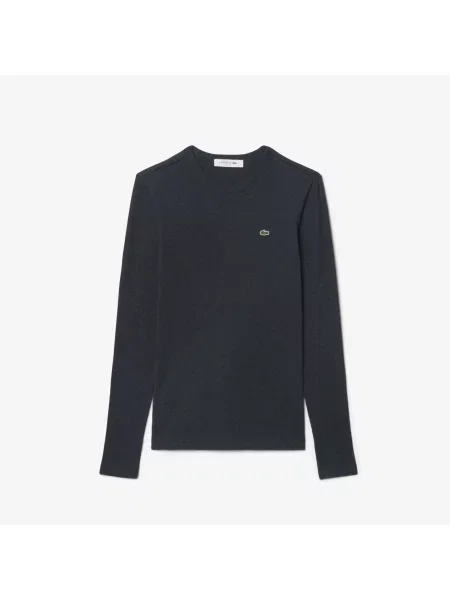 Lacoste Koszulka Slim Fit Z Prążkowanej Bawełny szara