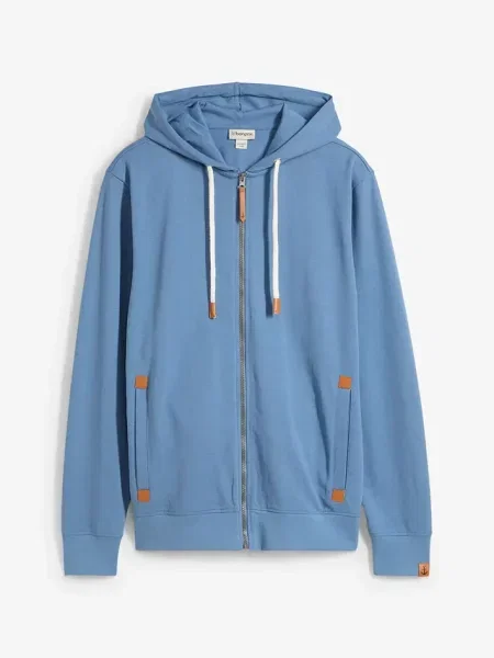 Bluza rozpinana z kapturem z detalami z imitacji skóry niebieska