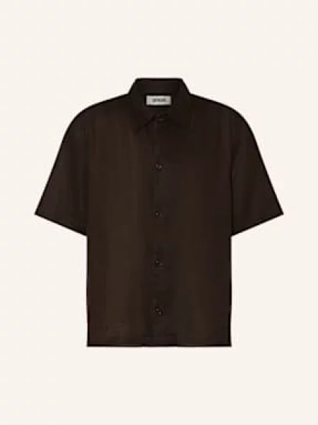 Drykorn Lněná Košile S Krátkým Rukávem Meryn Comfort Fit tmavě hnědá