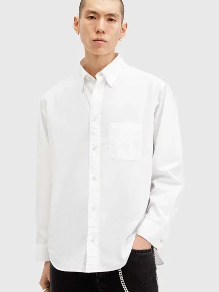 Риза AllSaints SUTTA LS SHIRT мъжка със свободна кройка с класическа яка бяло