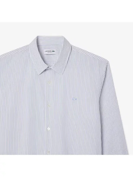 Lacoste Koszula Z Popeliny W Paski Regular Fit niebieska