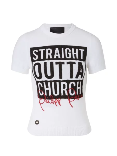 Dzianinowa koszulka Philipp Plein biała