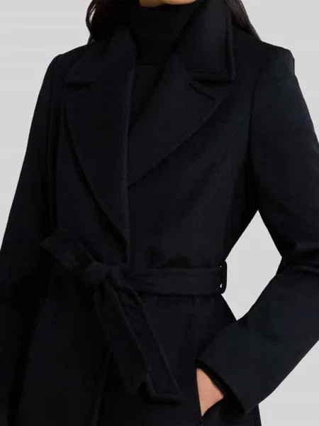 Płaszcz z kołnierzem z połami i wiązanym paskiem Lauren Ralph Lauren czarny