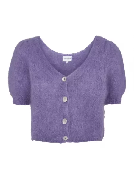 Moherowy kardigan American Dreams z dekoltem w serek fioletowy