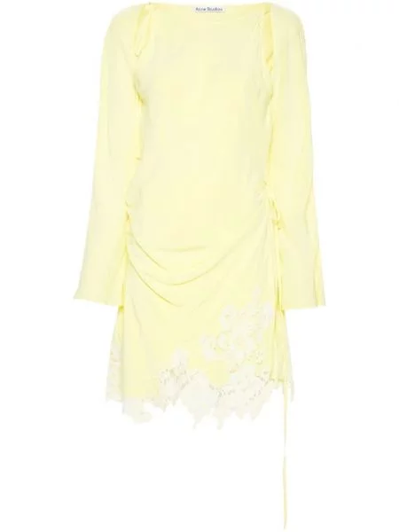 Rochie mini Acne Studios cu model floral din dantelă galben