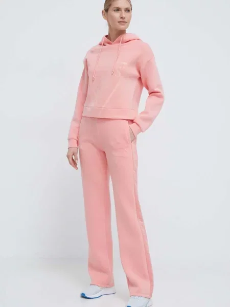 Guess bluza pomarańczowy z kapturem z nadrukiem różowa