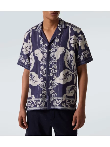 Cămașă Orlebar Brown de in cu model floral albastru